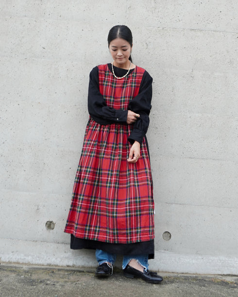 Linen Gather Dress / White・Black