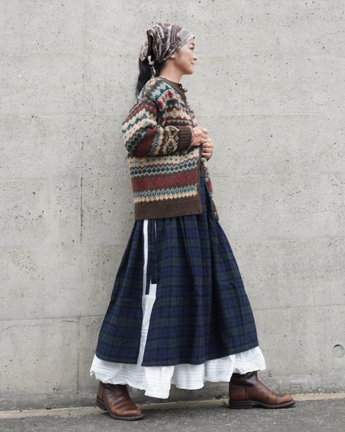 Jacquard Shetland Wool Knit Cardigan / Brown