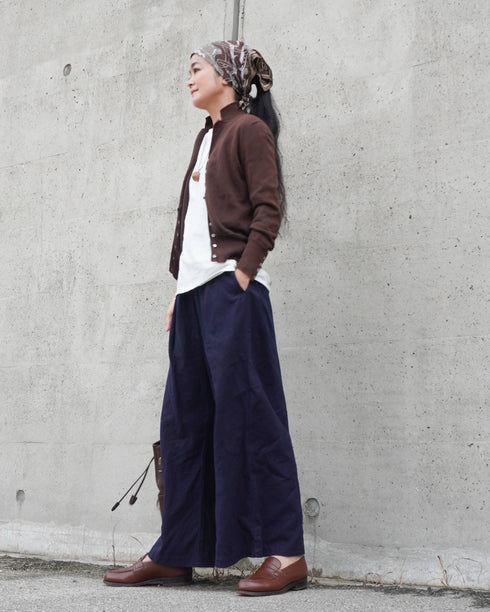 Linen Cotton Tuck Pants / Beige・Navy