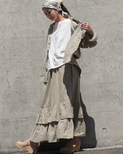 Dobby Check Frill Skirt / Beige・Blue・Charcoal