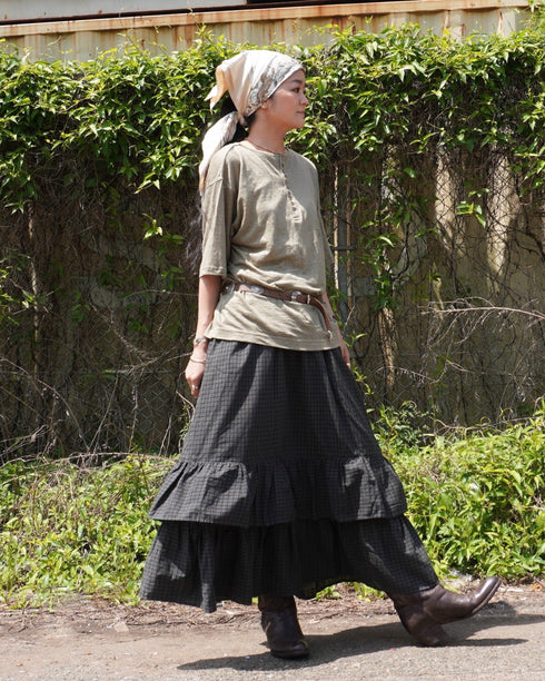 Dobby Check Frill Skirt / Beige・Blue・Charcoal