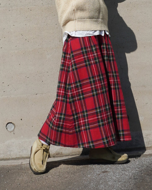 INDIGO Tartan Gathered Skirt / Red・Blue