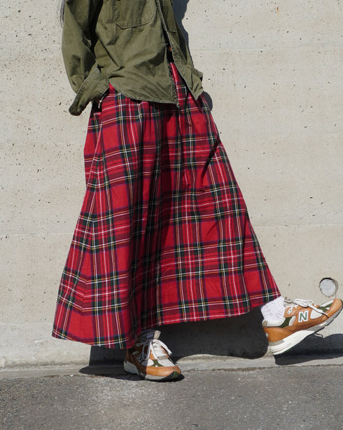 INDIGO Tartan Gathered Skirt / Red・Blue