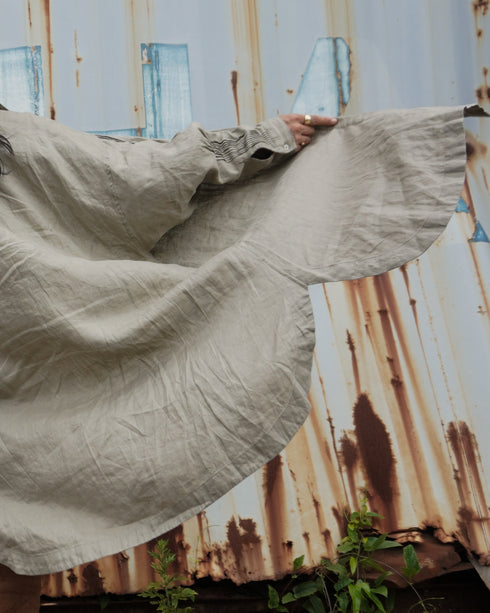 Linen Tuck Shirt Dress / Khakibeige・Frenchblue