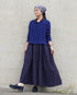 Linen Cotton Open Collar Dress / Beige・Navy