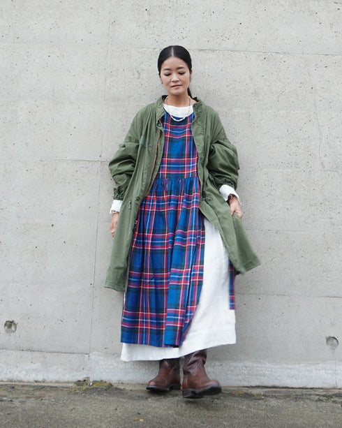 Linen Gather Dress / White・Black