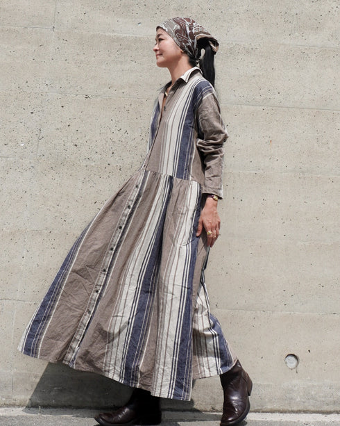 BasShu × Dopple&Scent Gathered Shirt Dress / BROWN