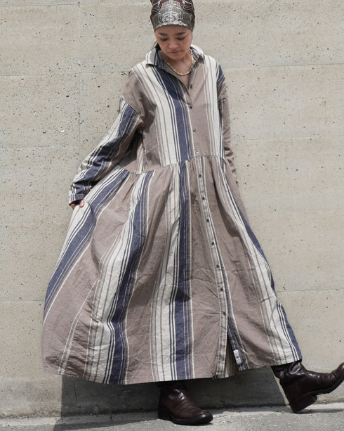 BasShu × Dopple&Scent Gathered Shirt Dress / BROWN