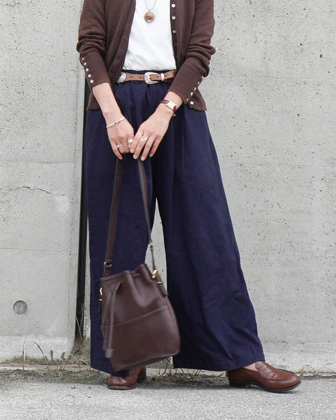 Linen Cotton Tuck Pants / Beige・Navy