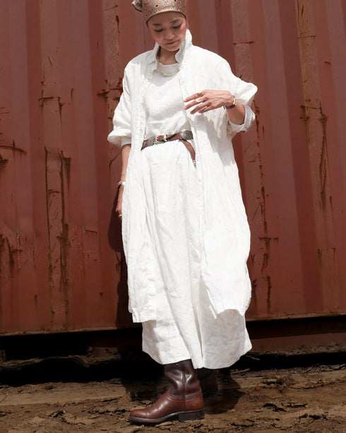 Linen Tuck Shirt Dress / White・Black