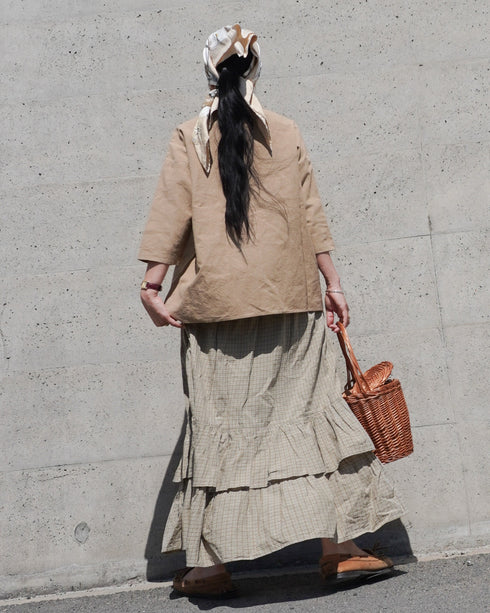 Linen Cotton Open Collar Shirt / Beige・Navy