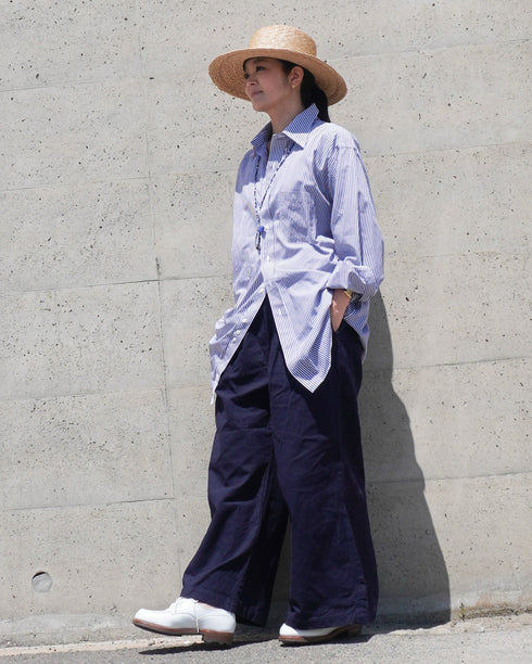 Linen Cotton Tuck Pants / Beige・Navy