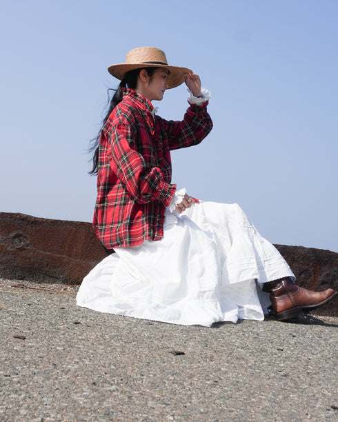 Tuck Tiered Skirt / White・Black