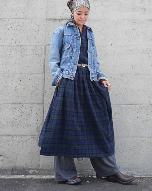 Nel Check Apron Dress / Black Watch・Red Check