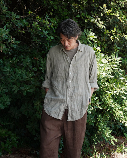 Linen Relaxed Unisex Shirt / Khakibeige・Frenchblue