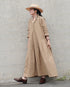 Linen Cotton Open Collar Dress / Beige・Navy