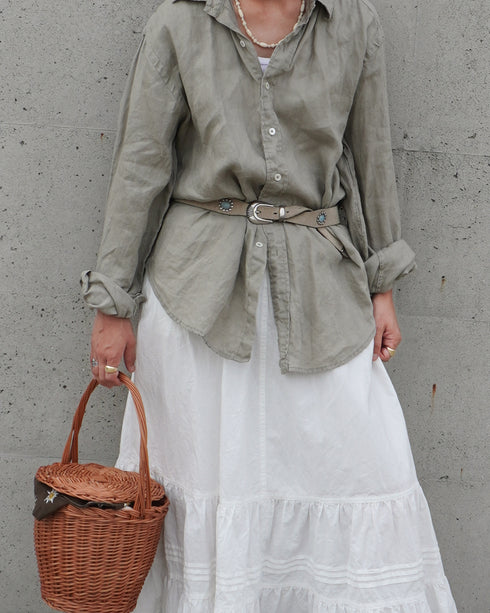 Linen Relaxed Unisex Shirt / Khakibeige・Frenchblue