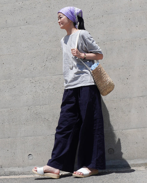 Linen Cotton Tuck Pants / Beige・Navy