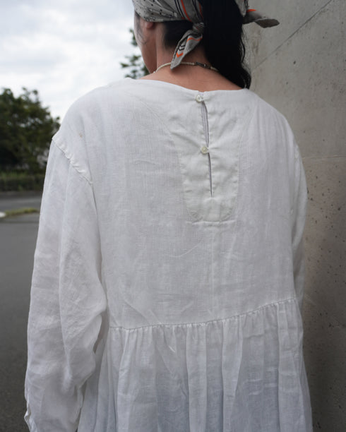 Linen Gather Dress / White・Black