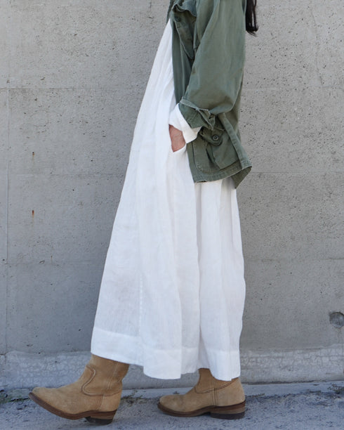 Linen Gather Dress / White・Black