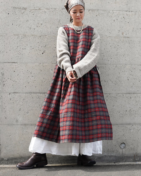 Nel Check Apron Dress / Black Watch・Red Check