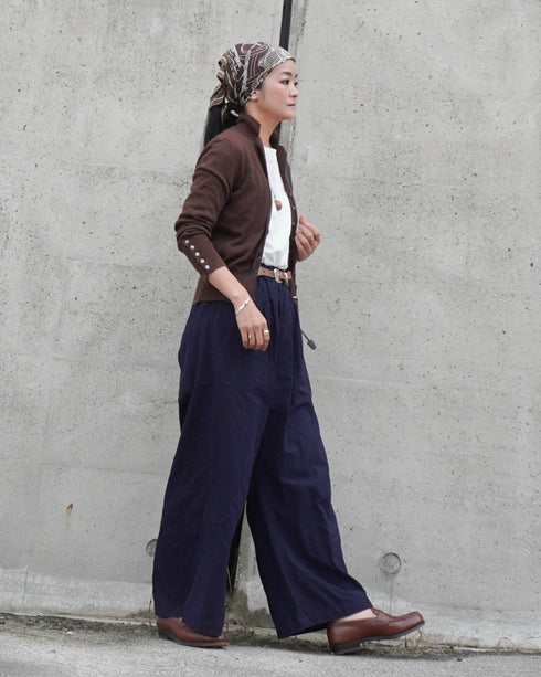 Linen Cotton Tuck Pants / Beige・Navy
