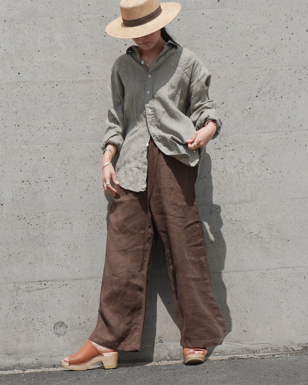 Linen Relaxed Unisex Shirt / Khakibeige・Frenchblue