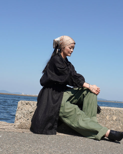 Linen Tuck Shirt Dress / White・Black