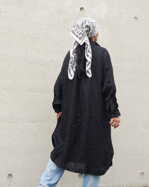 Linen Tuck Shirt Dress / White・Black