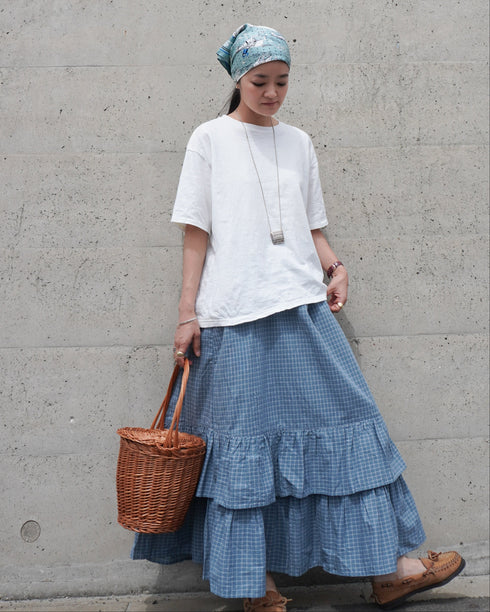 Dobby Check Frill Skirt / Beige・Blue・Charcoal
