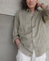 Linen Relaxed Unisex Shirt / Khakibeige・Frenchblue