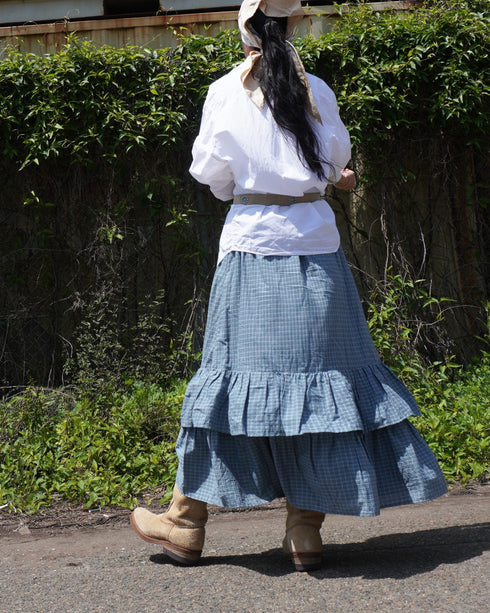 Dobby Check Frill Skirt / Beige・Blue・Charcoal