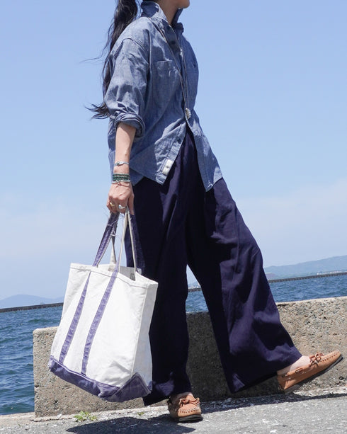Linen Cotton Tuck Pants / Beige・Navy