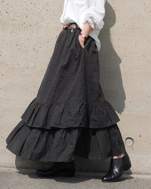 Dobby Check Frill Skirt / Beige・Blue・Charcoal