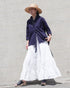 Linen Cotton Open Collar Shirt / Beige・Navy