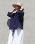 Linen Cotton Open Collar Shirt / Beige・Navy