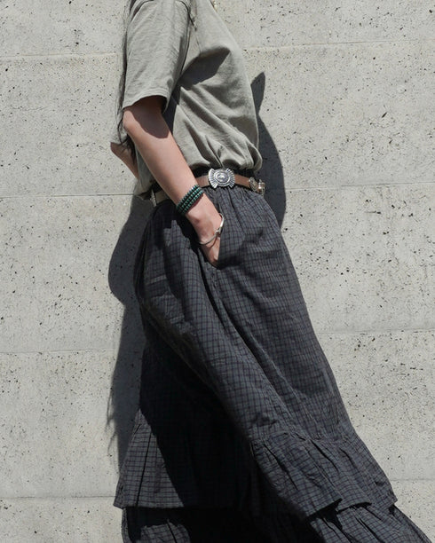 Dobby Check Frill Skirt / Beige・Blue・Charcoal