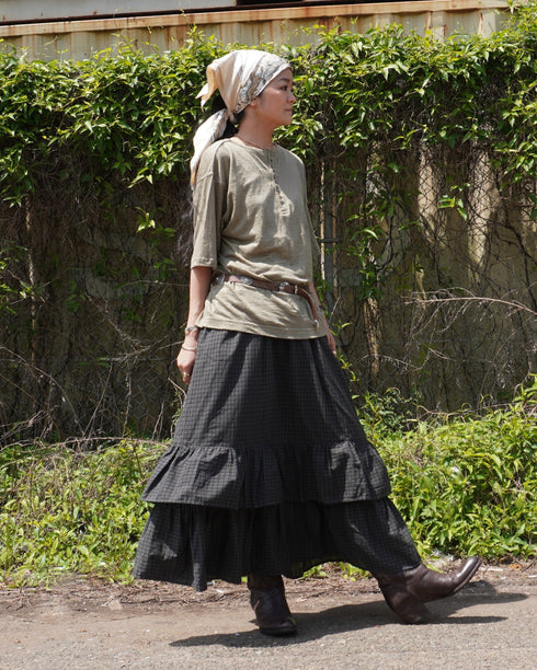 Linen 2way Henley Tee / Khaki・Black