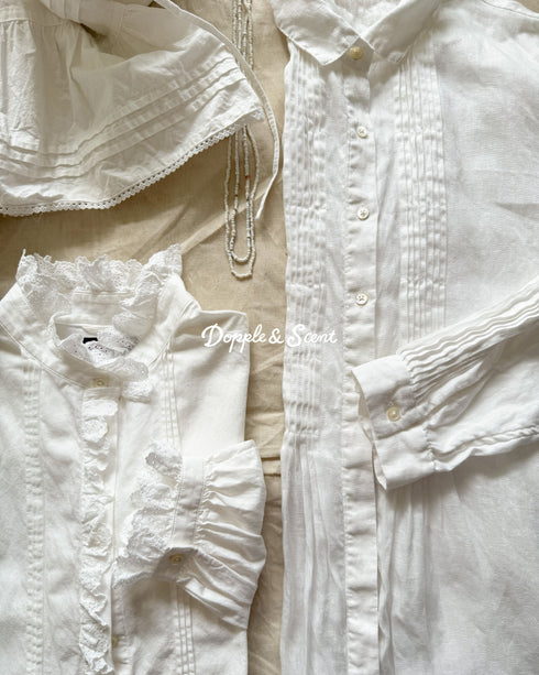 Linen Tuck Shirt Dress / White・Black