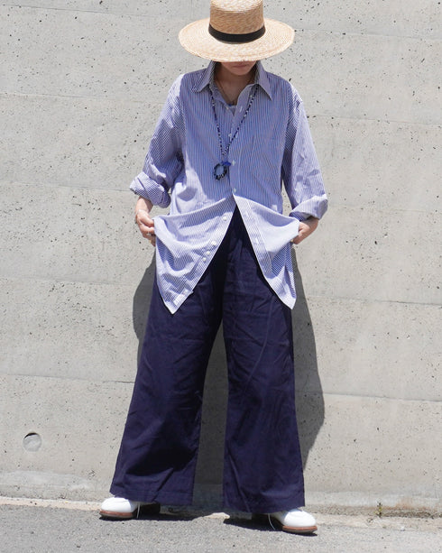 Linen Cotton Tuck Pants / Beige・Navy