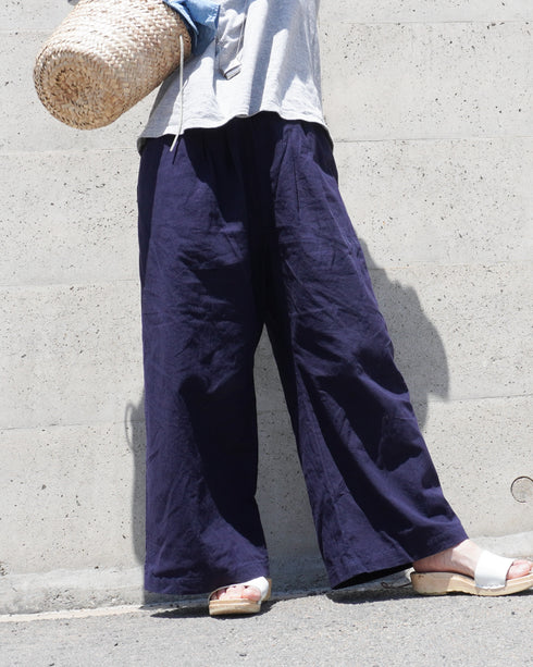 Linen Cotton Tuck Pants / Beige・Navy