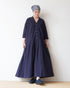Linen Cotton Open Collar Dress / Beige・Navy