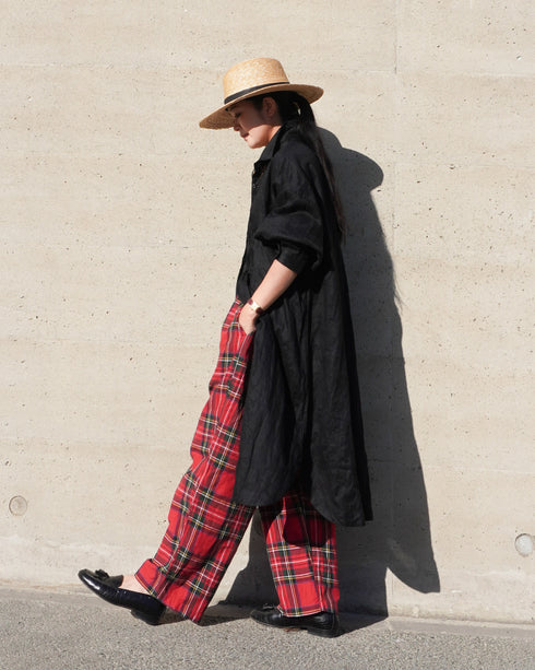 Linen Tuck Shirt Dress / White・Black