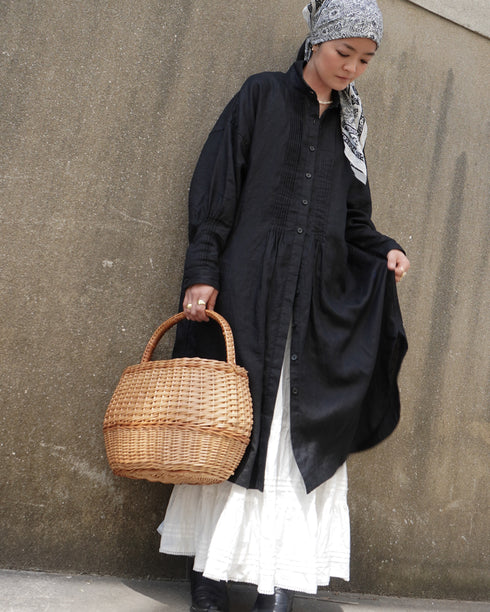 Linen Tuck Shirt Dress / White・Black