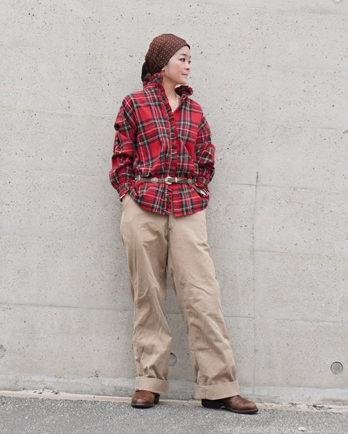 〈予約〉INDIGO Tartan Frill Tuck Blouse / Red・Blue