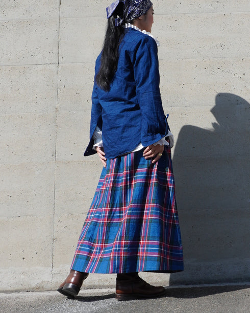 INDIGO Tartan Gathered Skirt / Red・Blue