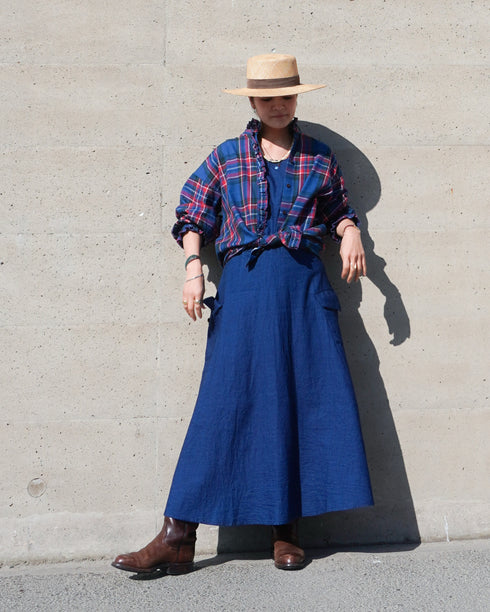 〈予約〉INDIGO Tartan Frill Tuck Blouse / Red・Blue