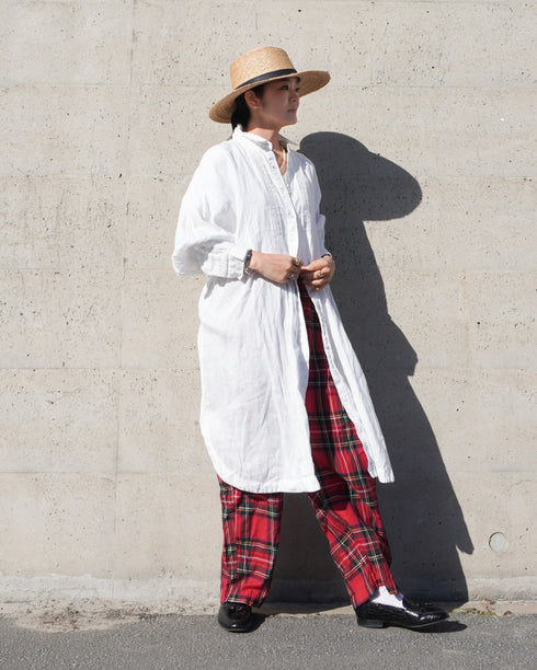 Linen Tuck Shirt Dress / White・Black