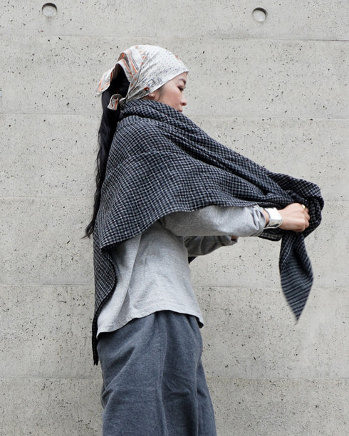 Wool Check Square Stole / Gingham Check・Small Check