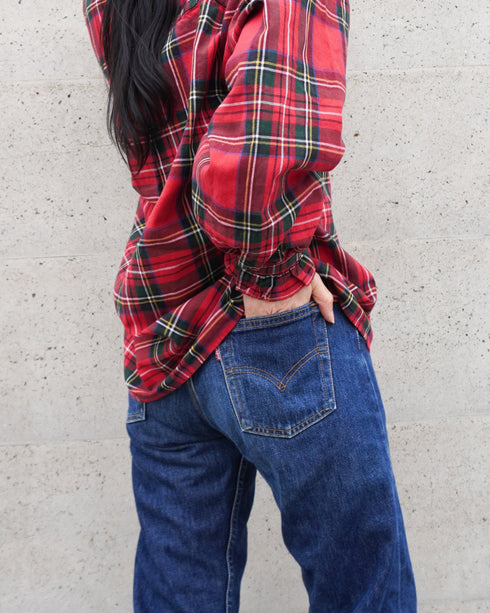 〈予約〉INDIGO Tartan Frill Tuck Blouse / Red・Blue
